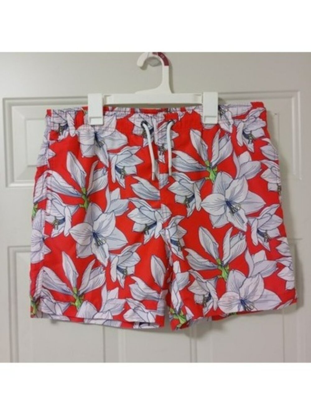Franks Swim Shorts Mens Red Floral Mesh Lining Drawstring Waist Size M